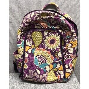 Vera Bradley Plum Crazy Book Bag Organization Laptop Pockets